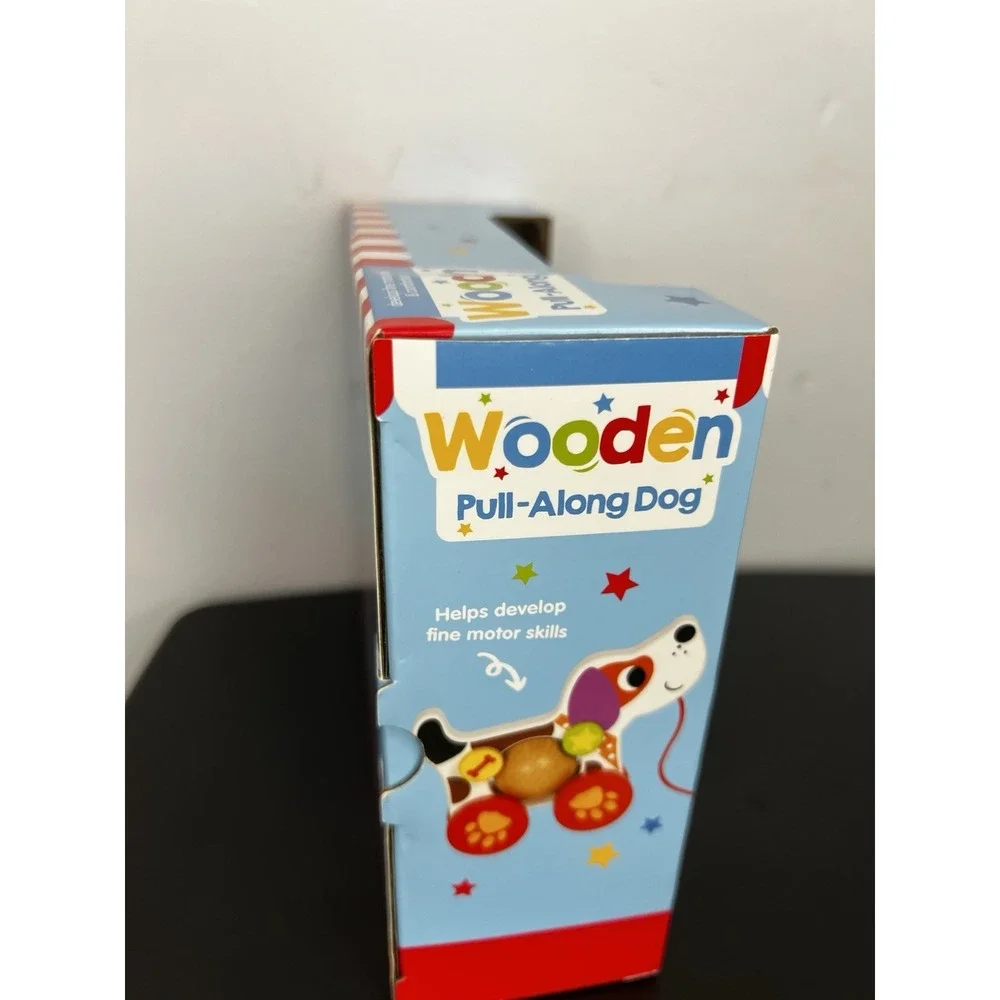 Play Right Wooden Pull‎ Along Dog Toy 4in Toddler 18M+ NEW Colorful